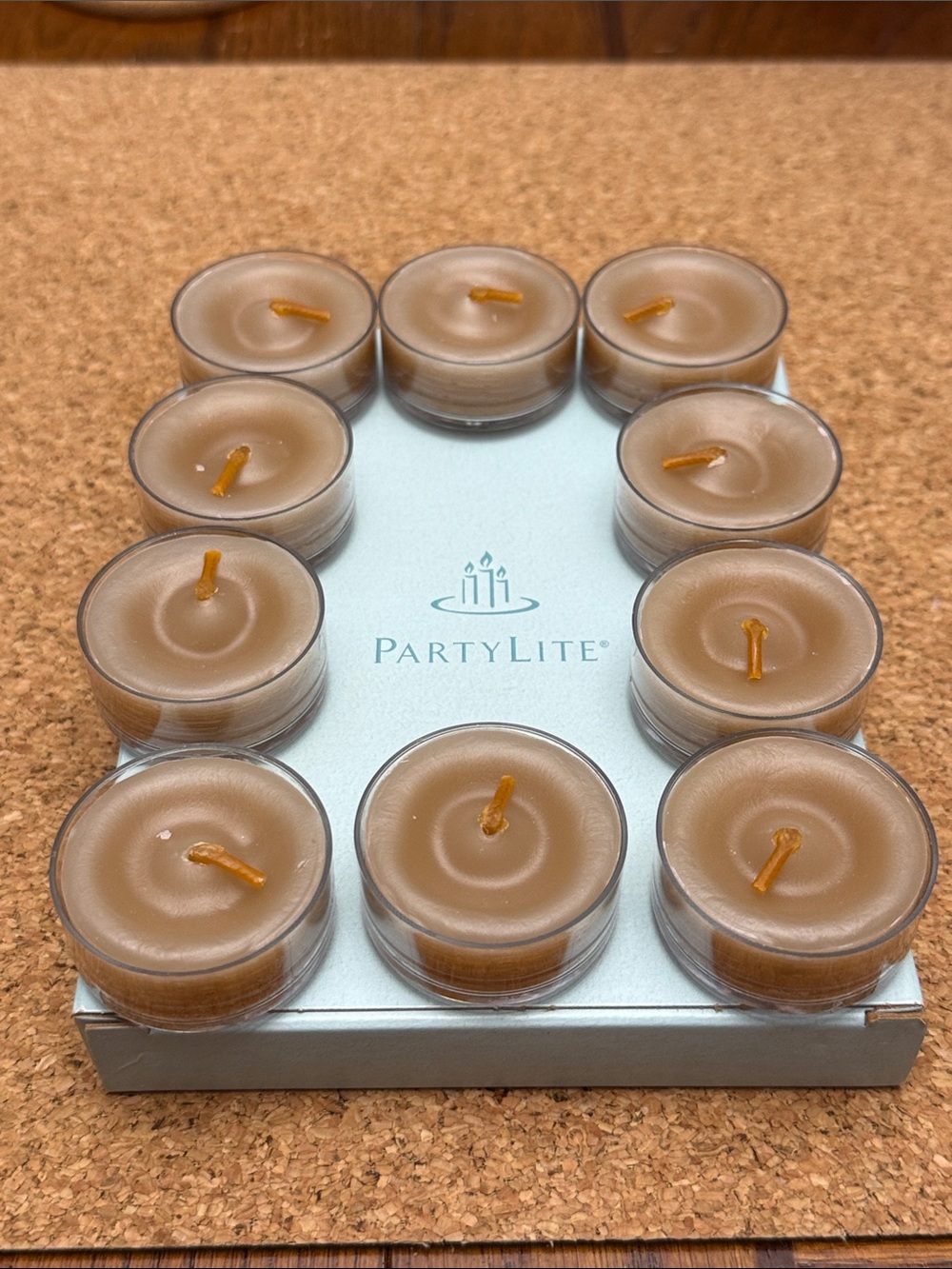 Vintage PartyLite Light Brown Tealight Candle Set (10) TEA LIGHT TAMBOTI SAFARI